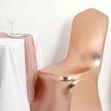 Shiny Metallic Blush/Rose Gold Spandex Banquet Chair Cover, Glittering Premium Fitted Chair Cover