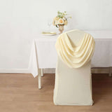 Ivory Ruched Swag Back Spandex Fitted Banquet Chair Cover With Foot Pockets