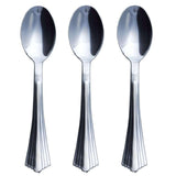 25 Pack | 7" Silver Elegante Heavy Duty Plastic Spoon | Plastic Silverware #whtbkgd