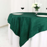 72x72Inch Hunter Emerald Green Accordion Crinkle Taffeta Table Overlay, Square Tablecloth Topper