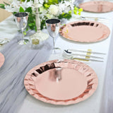 Geometric Metallic Rose Gold Foil Large Charger Paper Plates, Disposable Serving Party Plates