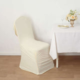 Ivory Ruched Swag Back Spandex Fitted Banquet Chair Cover With Foot Pockets