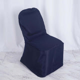 Navy Blue Polyester Banquet Chair Cover, Reusable Stain Resistant Slip On Chair Cover