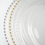 8 Pack | 12inch Gold Beaded Round Glass Charger Plates, Event Tabletop Decor