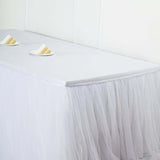 21FT White Extra Long 48 inch Two Layered Tulle & Satin Table Skirt