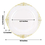 10 Pack | 10inch Clear Gold Leaf Embossed Baroque Plastic Dinner Plates