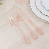 72 Pcs Plastic Silverware Set in Baroque Style Transparent Blush