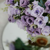 4 Bushes | 12inch Lavender Lilac Real Touch Artificial Silk Rose Flower Bouquet#whtbkgd