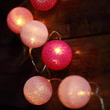 13FT Cotton Ball String Lights Battery Operated With 20 Warm White LED - Blush | Fuchsia | Pink