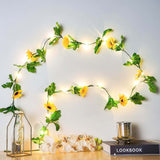 8ft Warm White 20 LED Artificial Sunflower Garland Vine Lights, Battery Operated String Lights