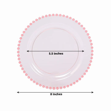 10-Pack Transparent Blush Plastic Dessert Plates – 8" Round with Beaded Rim, Disposable for Parties & Events