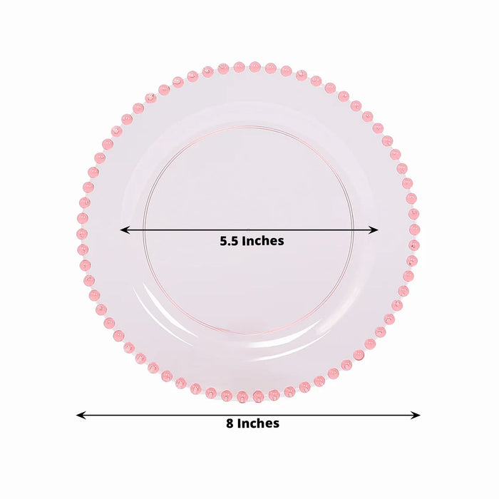 10-Pack Transparent Blush Plastic Dessert Plates – 8inch Round with Beaded Rim, Disposable