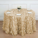 120inch Champagne 3D Leaf Petal Taffeta Fabric Round Tablecloth