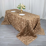 90x132inch Taupe 3D Leaf Petal Taffeta Fabric Seamless Rectangle Tablecloth