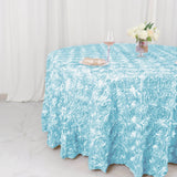 120inch Light Blue Grandiose 3D Rosette Satin Round Tablecloth