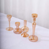 Set of 4 Assorted Gold Glass Taper Votive Candle Stands, Lined Crystal Glass Tea Light