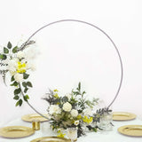 36Inch Silver Metal Round Hoop Wedding Centerpiece, Self Standing Table Floral Wreath Frame