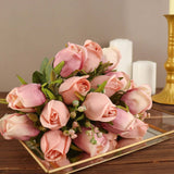 3 Pack | 13inch Dusty Rose Real Touch Silk Rose Bud Flower Bridal Bouquets