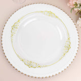 10 Pack | 10inch Clear Gold Leaf Embossed Baroque Plastic Dinner Plates