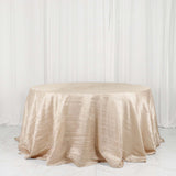 132inch Beige Accordion Crinkle Taffeta Seamless Round Tablecloth