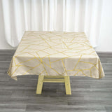 54"x54" Beige Polyester Square Tablecloth With Gold Foil Geometric Pattern