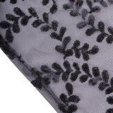 120inch Black Sequin Leaf Embroidered Seamless Tulle Round Tablecloth