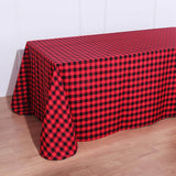 Buffalo Plaid Tablecloth | 90x156 Rectangular | Black/Red | Checkered Polyester Linen Tablecloth