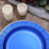 25 Pack | 10inch Royal Blue Sunray Gold Rimmed Serving Dinner Paper Plates, Disposable Party Plates