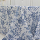 90x132inch White Blue French Toile Polyester Tablecloth, Seamless Floral Rectangle Table Cover