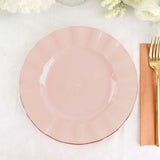 9inch Blush / Rose Gold Disposable Dinner Plates with Gold Ruffled Rim, Plastic Dinnerware