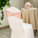 5 pack Metallic Spandex Chair Sashes With Attached Round Diamond Buckles - Rose Gold | Blush