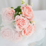 2 Bushes | 18inch Real Touch Blush Rose Gold Artificial Rose Flower Bouquet, Silk Long Stem Flower