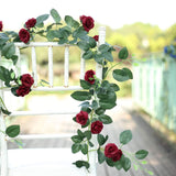 6ft | 20 Burgundy Artificial Silk Roses Flower Garland, Hanging Vine