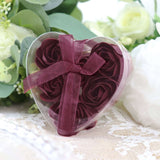 4 Pack | 24 Pcs Burgundy Scented Rose Soap Heart Shaped Party Favors With Gift Boxes And Ribbon