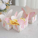 25 Pack White Pink Glitter Butterfly Theme Paper Serving Trays, Snack Food Trays