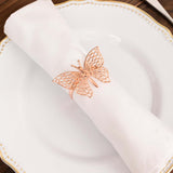 4 Pack | Blush Rose Gold Metal Butterfly Napkin Rings, Decorative Laser Cut Cloth Napkin Holders