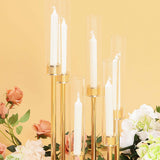 24inch Gold 6 Arm Cluster Taper Candle Holder With Clear Glass Shades Large Candle Arrangement