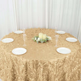 132inch Champagne Leaf Petal Taffeta Round Tablecloth