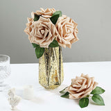 24 Roses | 5inch Champagne Artificial Foam Flowers With Stem Wire and Leaves