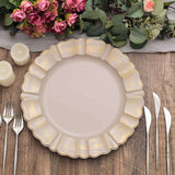 6 Pack 13inch Round Nude Taupe Acrylic Plastic Charger Plates With Gold Brushed Wavy Scalloped Rim