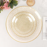 10 Pack Glitter Gold Clear Hammered Plastic Charger Plates, Round Disposable Serving Plates