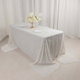 90"x156" White Seamless Premium Crushed Velvet Rectangular Tablecloth for 8 Foot Table