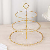 14inch Clear 3-Tier Plastic Dessert Display Stand With Gold Beaded Rim, Round Cupcake Tower