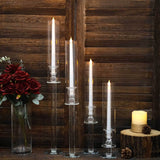 Set of 4 | Clear Crystal Glass Hurricane Taper Candle Holders With Tall Cylinder