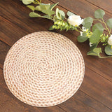 6 Pack Wheat Woven Rattan Print Disposable Dining Table Mats, 13inch Round Cardstock Paper Placemats