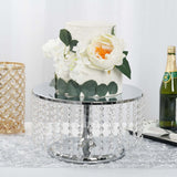 14" Round 8" Tall Metallic Silver Cake Stand, Cupcake Dessert Pedestal With Crystal Chains