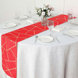 9ft Red With Gold Foil Geometric Pattern Table Runner