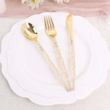 24 Pack | 8 Metallic Gold With Glitter Silverware Set, Modern Premium Plastic Utensil Set