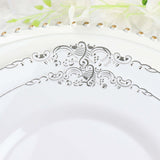 10 Pack | 10inch White Silver Leaf Embossed Baroque Plastic Dinner Plates