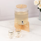 1 Gallon Clear Ribbed Glass Drink Dispenser with Wooden Stand and Lid